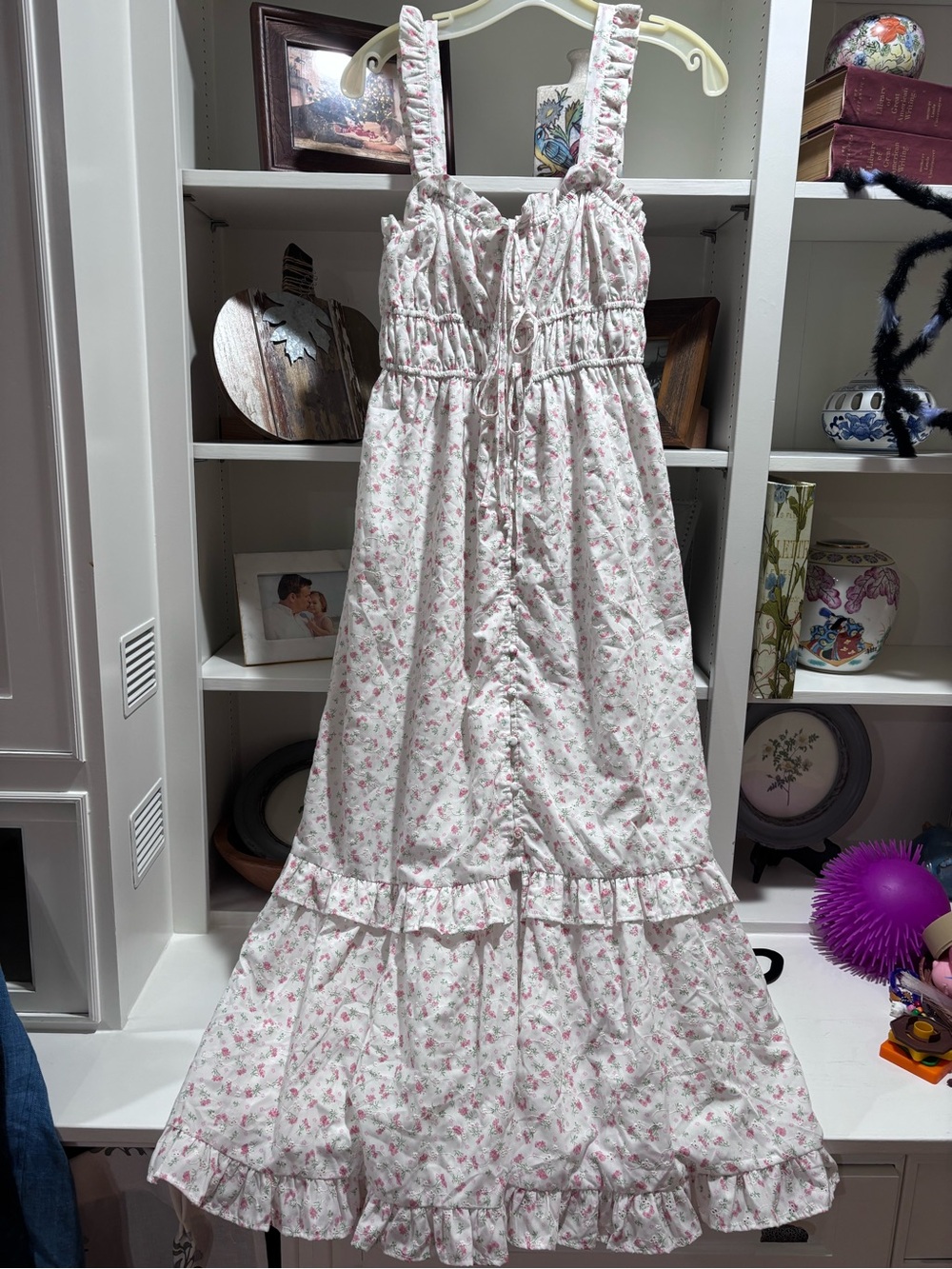 Storia Cream Lined Maxi Dress with Pink Floral Print M